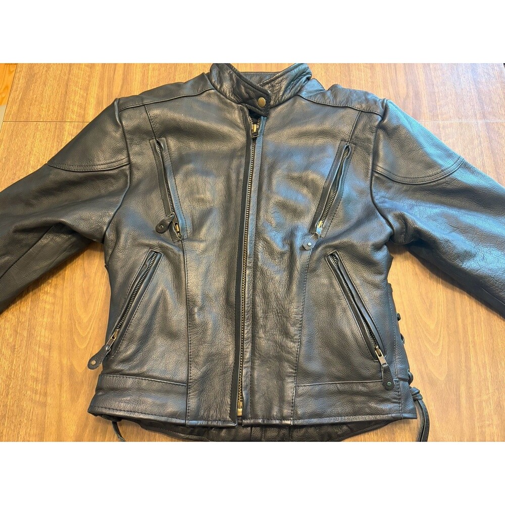 VTG 90s Unik Black Leather Biker Braided Motorcycle Jacket Women’s Sz Small
